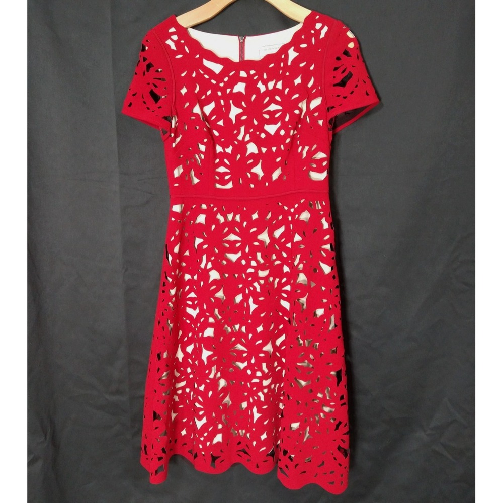 *NWOT* Romantic Anthropologie Moulinette Soeurs Red Laser Cut Dress sz 2